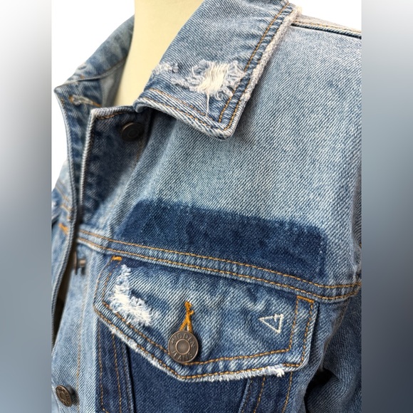 Hidden Jeans Cropped Denim Jacket Small Distressed Blue Trucker Cotton - Picture 4 of 11